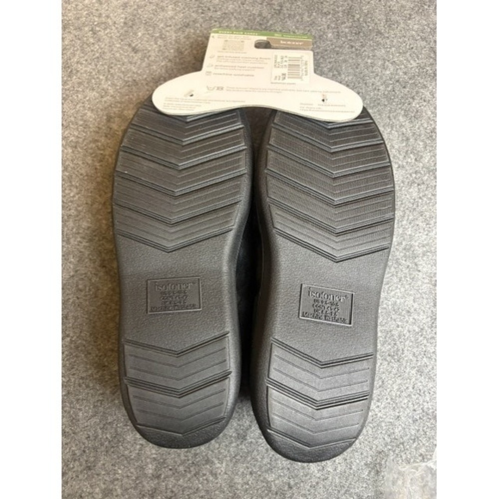 Isotoner Men's Moccasin Slippers Black Suede Gel Infused Memory Foam LG 9.5-10.5 - Picture 5 of 6